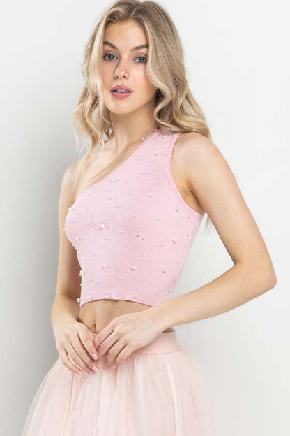 CT 2754 - Yoko One Shoulder Pearl Top