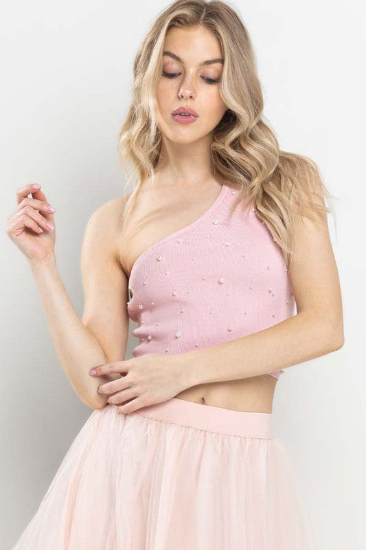 CT 2754 - Yoko One Shoulder Pearl Top