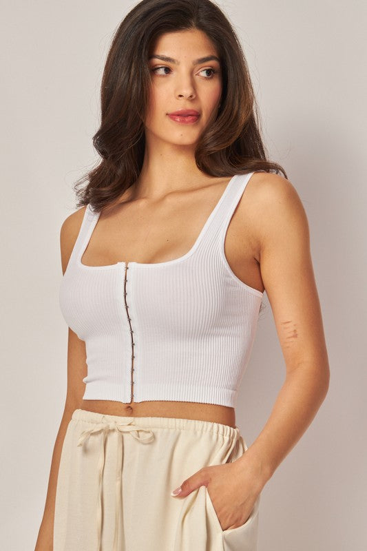 CT 2698 - Ribbed Hook-and-Eye Cropped Tank Top