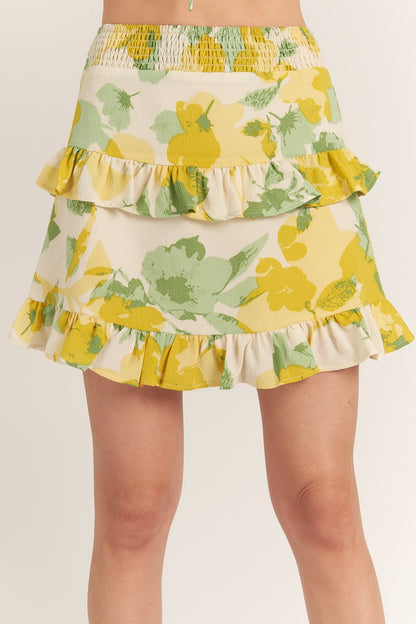 SKT 1049 - Ruffled Floral Mini Skirt