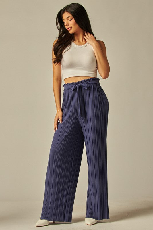 P 749 - Pleated Paper Bag Wide Leg Pants