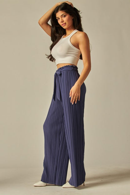 P 749 - Pleated Paper Bag Wide Leg Pants