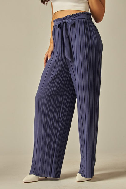 P 749 - Pleated Paper Bag Wide Leg Pants