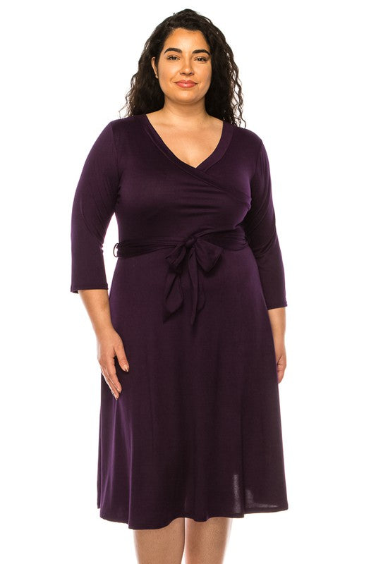 CD 3701 - Solid Faux Wrap Dress