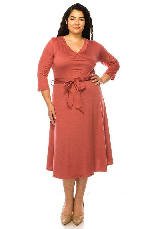 CD 3701 - Solid Faux Wrap Dress