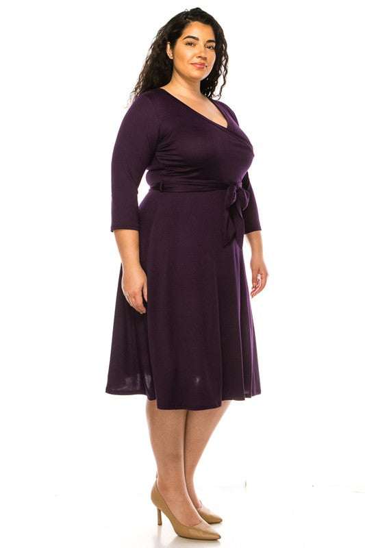 CD 3701 - Solid Faux Wrap Dress