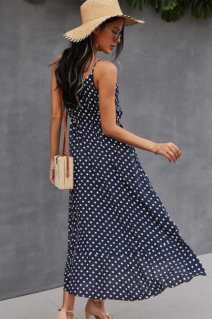 CD 3613 - Polka Dot Drawstring Midi Dress