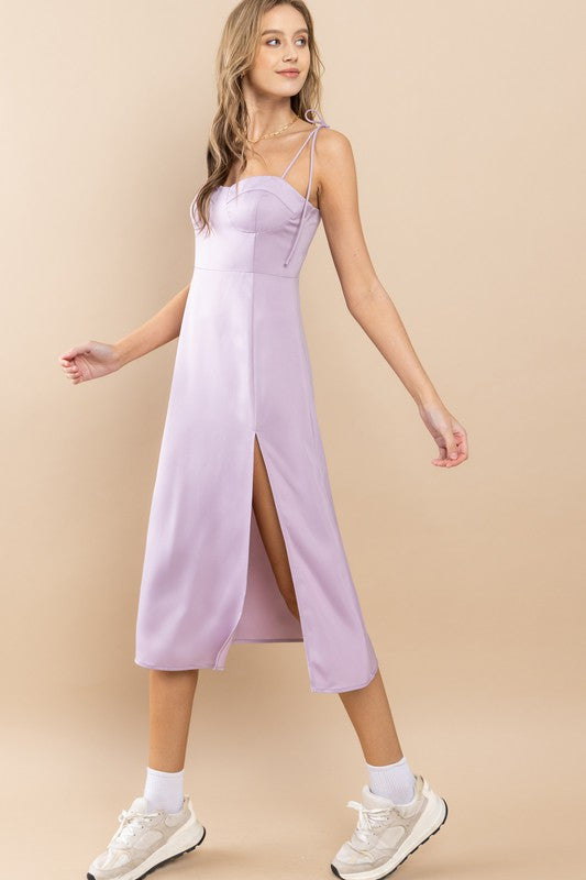 DD 1389 - Satin Slit Midi Dress