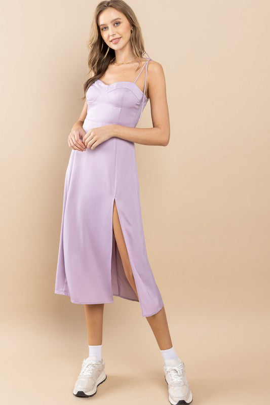 DD 1389 - Satin Slit Midi Dress