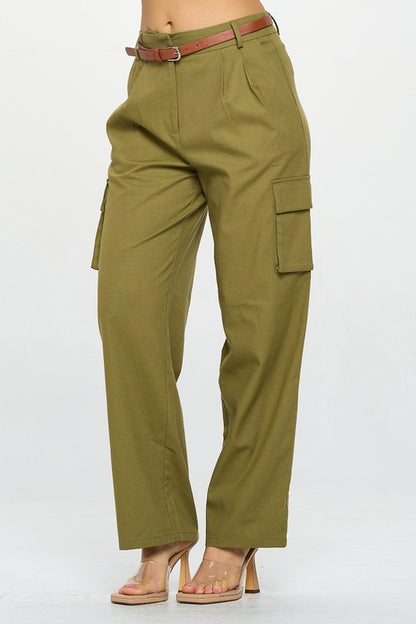 P 780 - Belted Linen Cargo Pant