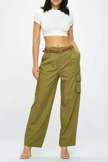 P 780 - Belted Linen Cargo Pant