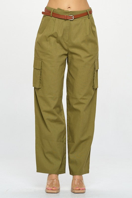 P 780 - Belted Linen Cargo Pant
