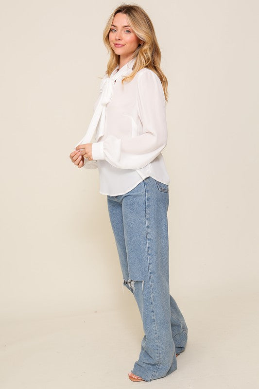 DT 1657 - Chiffon Neck Tie Blouse