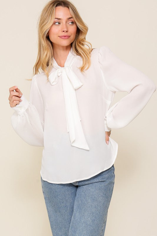 DT 1657 - Chiffon Neck Tie Blouse