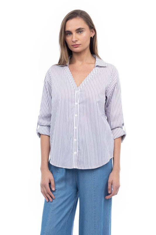 SHT 179 - Striped Button Up Collar Shirt