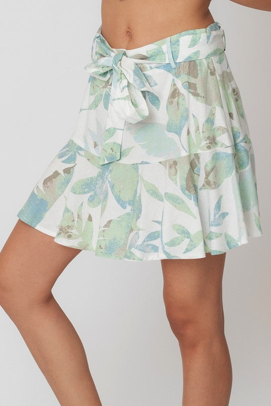 SKT 1048 - Belted Floral Mini Skirt