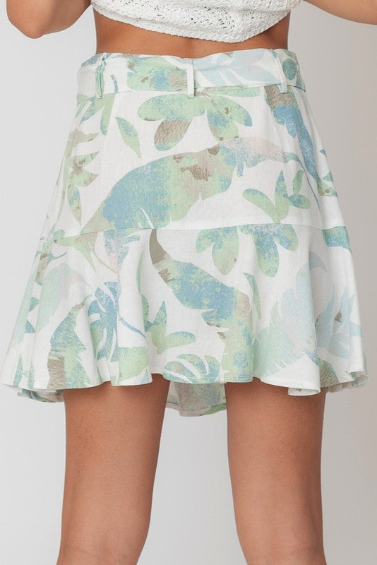 SKT 1048 - Belted Floral Mini Skirt