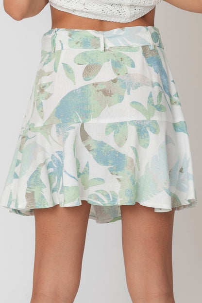 SKT 1048 - Belted Floral Mini Skirt