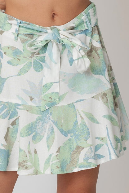 SKT 1048 - Belted Floral Mini Skirt