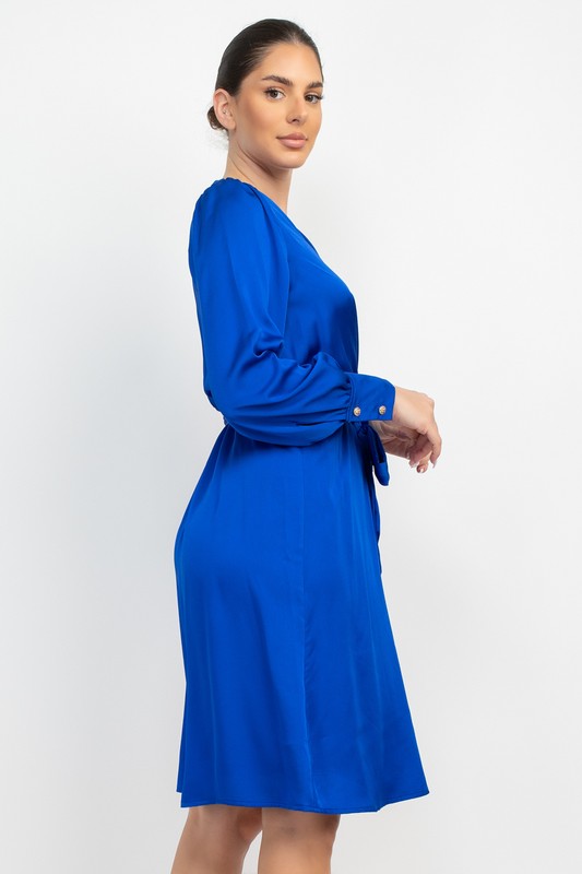 DD 1327 - Belted Satin Wrap Dress