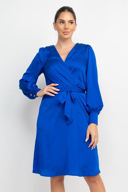 DD 1327 - Belted Satin Wrap Dress