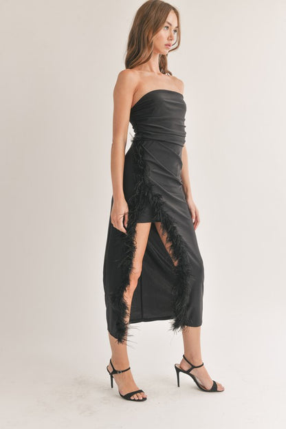 DD 1351 - Feather Detail Side Slit Midi Dress