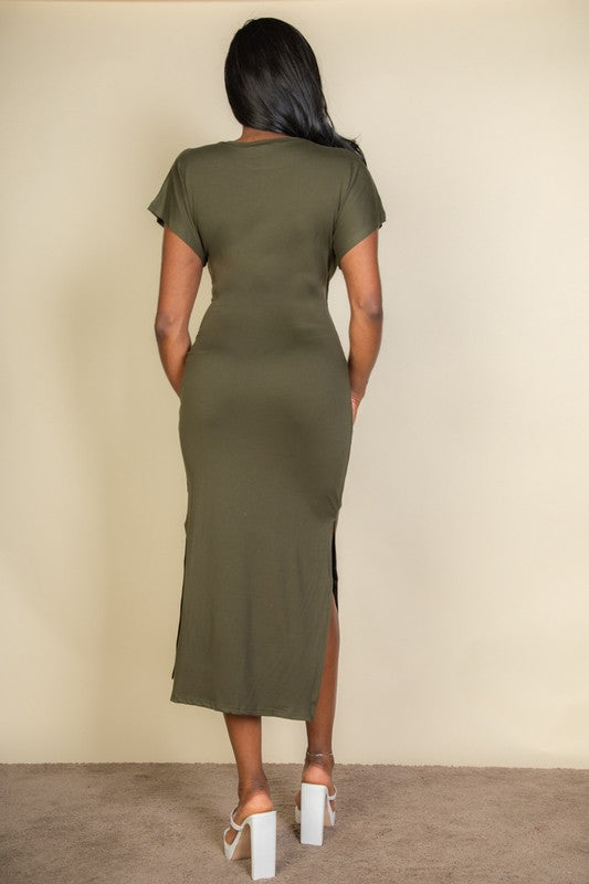 LD 567 - Tie Front Short Sleeve Side Slit