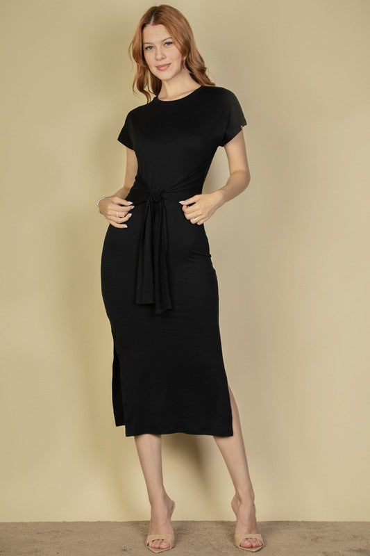 LD 567 - Tie Front Short Sleeve Side Slit