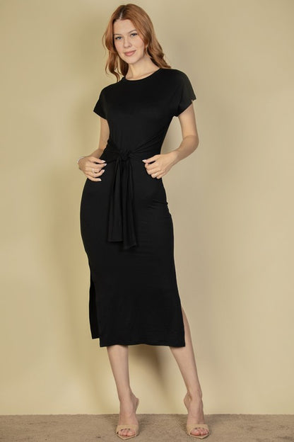 LD 567 - Tie Front Short Sleeve Side Slit