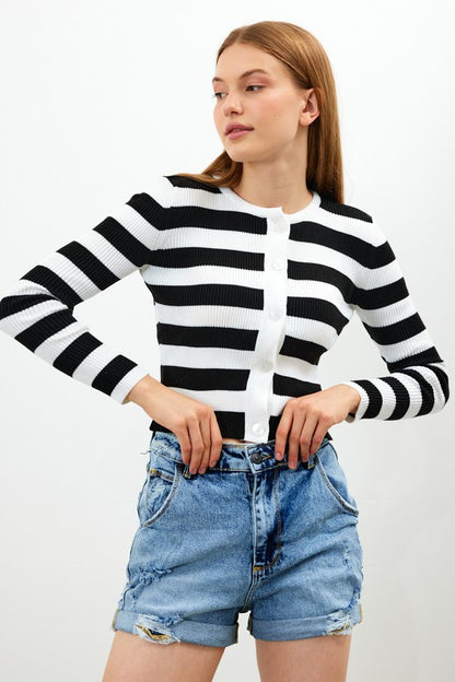 SWT 006 - Cropped Striped Cardigan