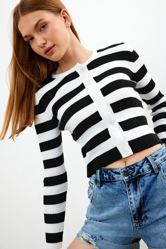 SWT 006 - Cropped Striped Cardigan