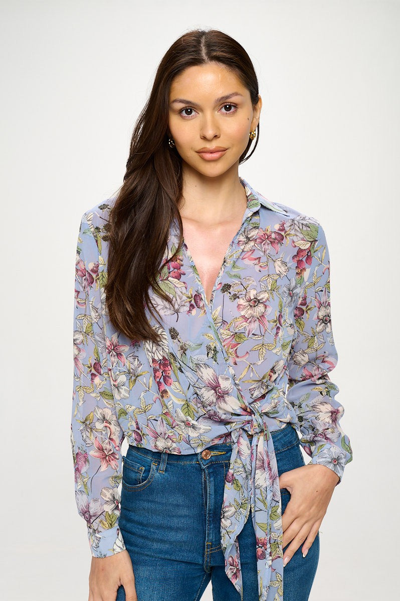CT 2822 - Floral Side Tie Shirt Top