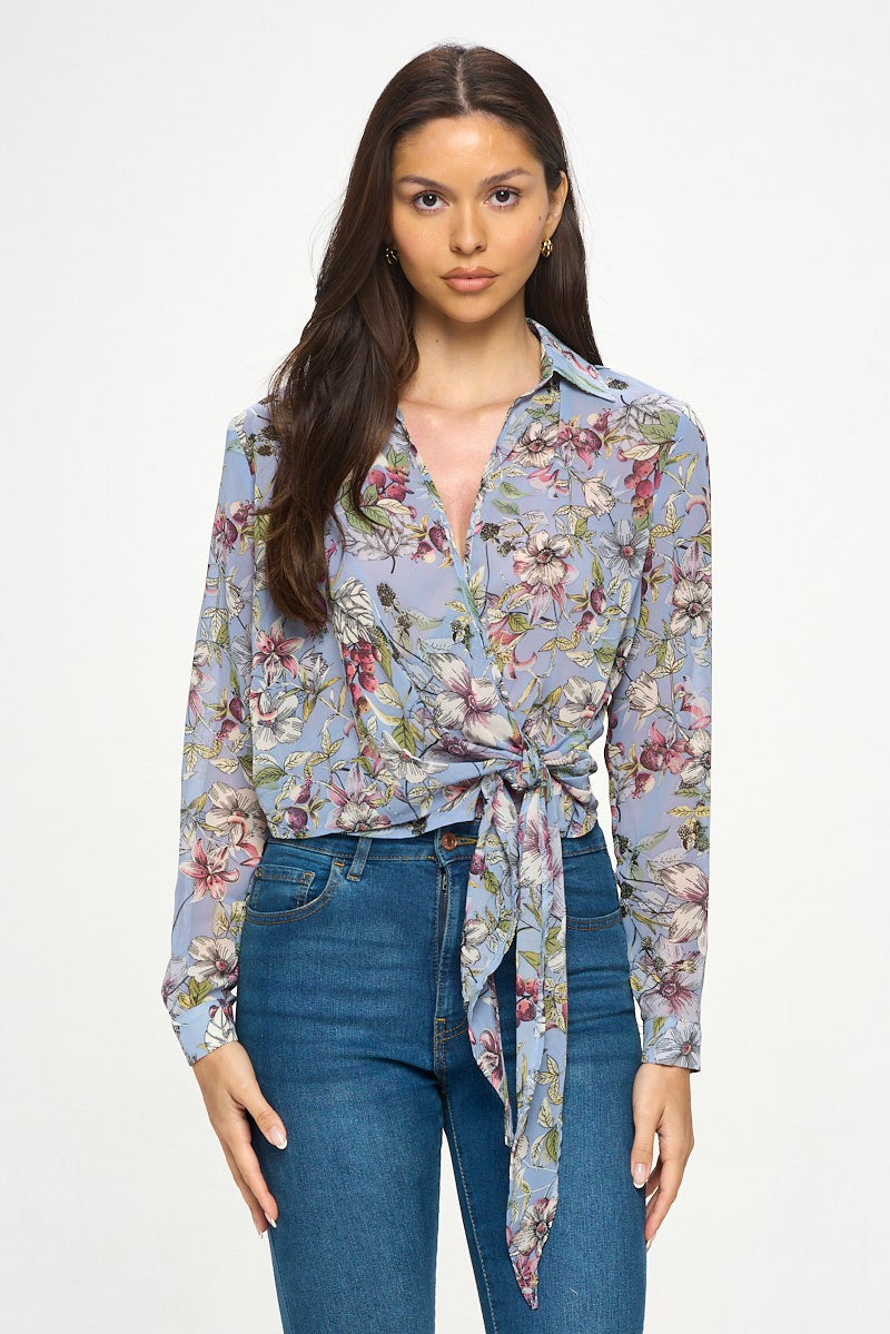CT 2822 - Floral Side Tie Shirt Top