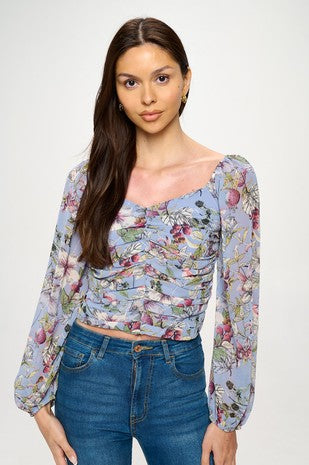 DT 1941 - Botanical Print Front Ruched Top