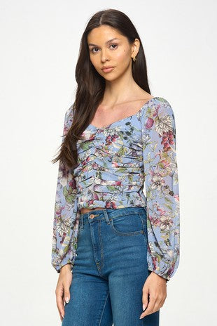 DT 1941 - Botanical Print Front Ruched Top