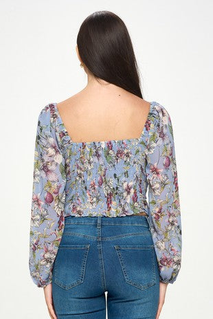 DT 1941 - Botanical Print Front Ruched Top