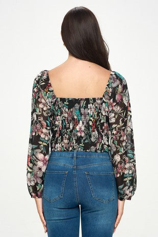 DT 1941 - Botanical Print Front Ruched Top