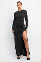 DD 1341 - Side Slit Glitter Maxi Dress