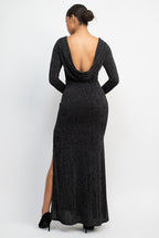 DD 1341 - Side Slit Glitter Maxi Dress