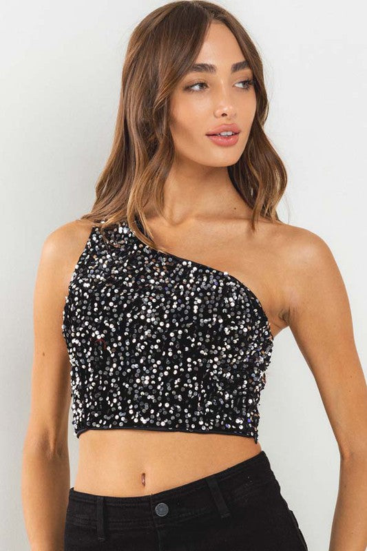 DT 1648 - Single Shoulder Sequin Top