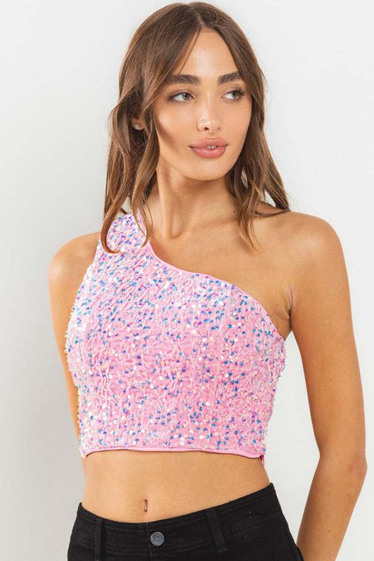 DT 1648 - Single Shoulder Sequin Top