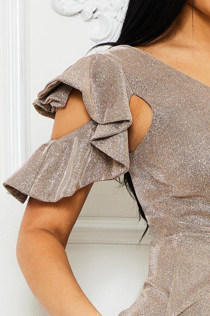 LD 573 - Glittered One Shoulder Maxi Dress