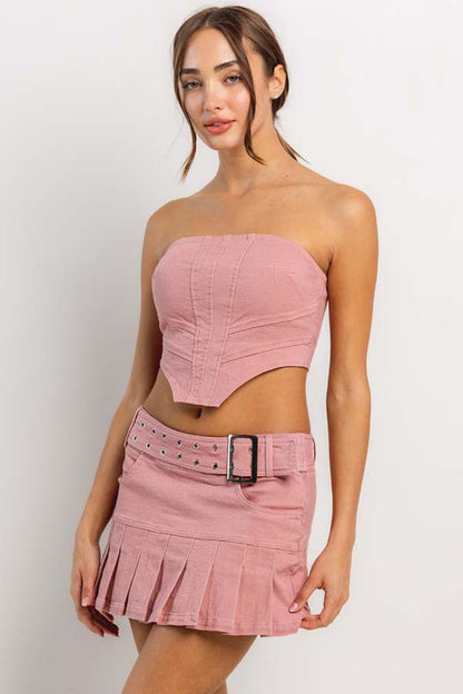 SKT 935 - Cotton Belted Pleated Skirt