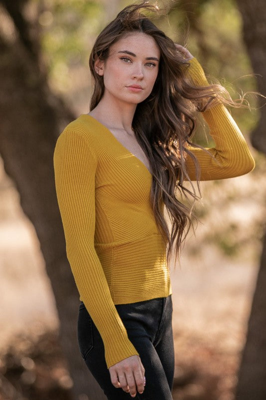 SWT 022 - Fitted V Neck Sweater Top