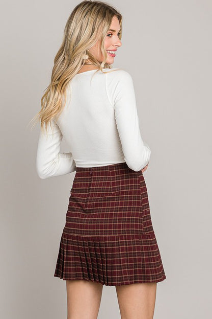 SKT 985 - Tiered Checkered Pleated Skirt