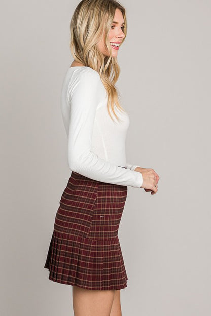 SKT 985 - Tiered Checkered Pleated Skirt