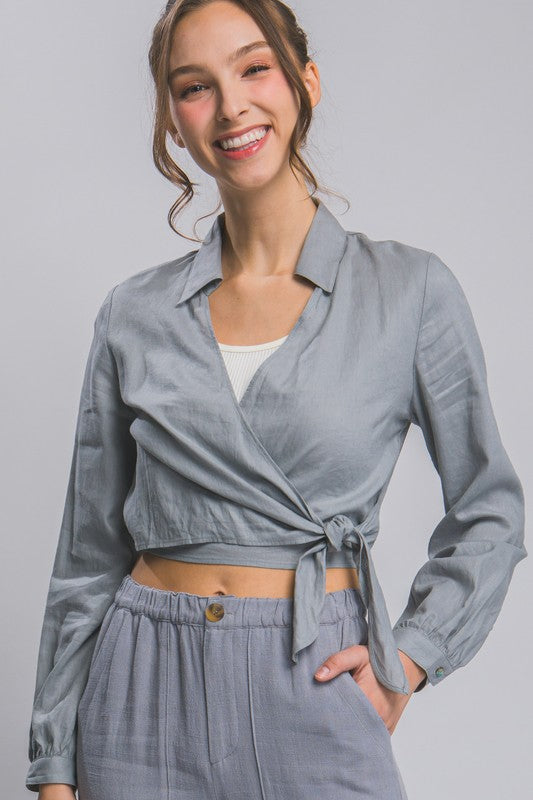 DT 1850 - Linen Waist Tie Crop Top