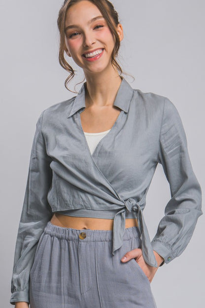 DT 1850 - Linen Waist Tie Crop Top