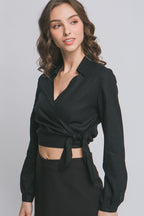 DT 1850 - Linen Waist Tie Crop Top