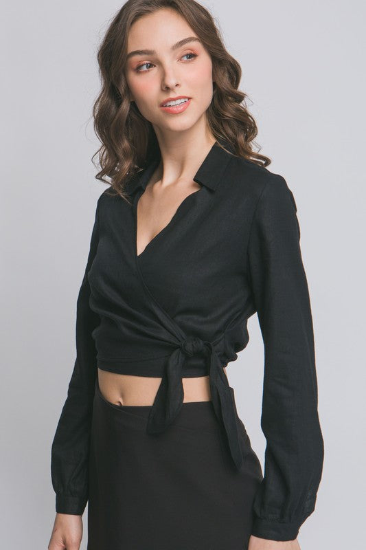 DT 1850 - Linen Waist Tie Crop Top